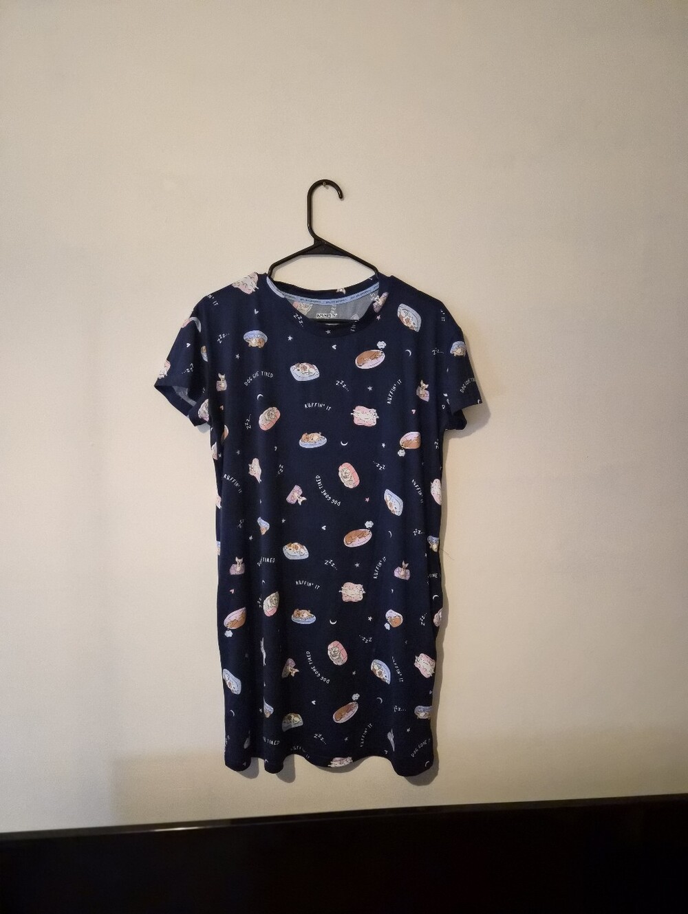 Navy Blue Short Sleeve Dress with Cute Food Print